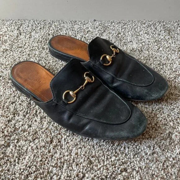 Gucci | Authentic Black Leather Princetown Horsebit Flat Mules - Picture 14 of 16